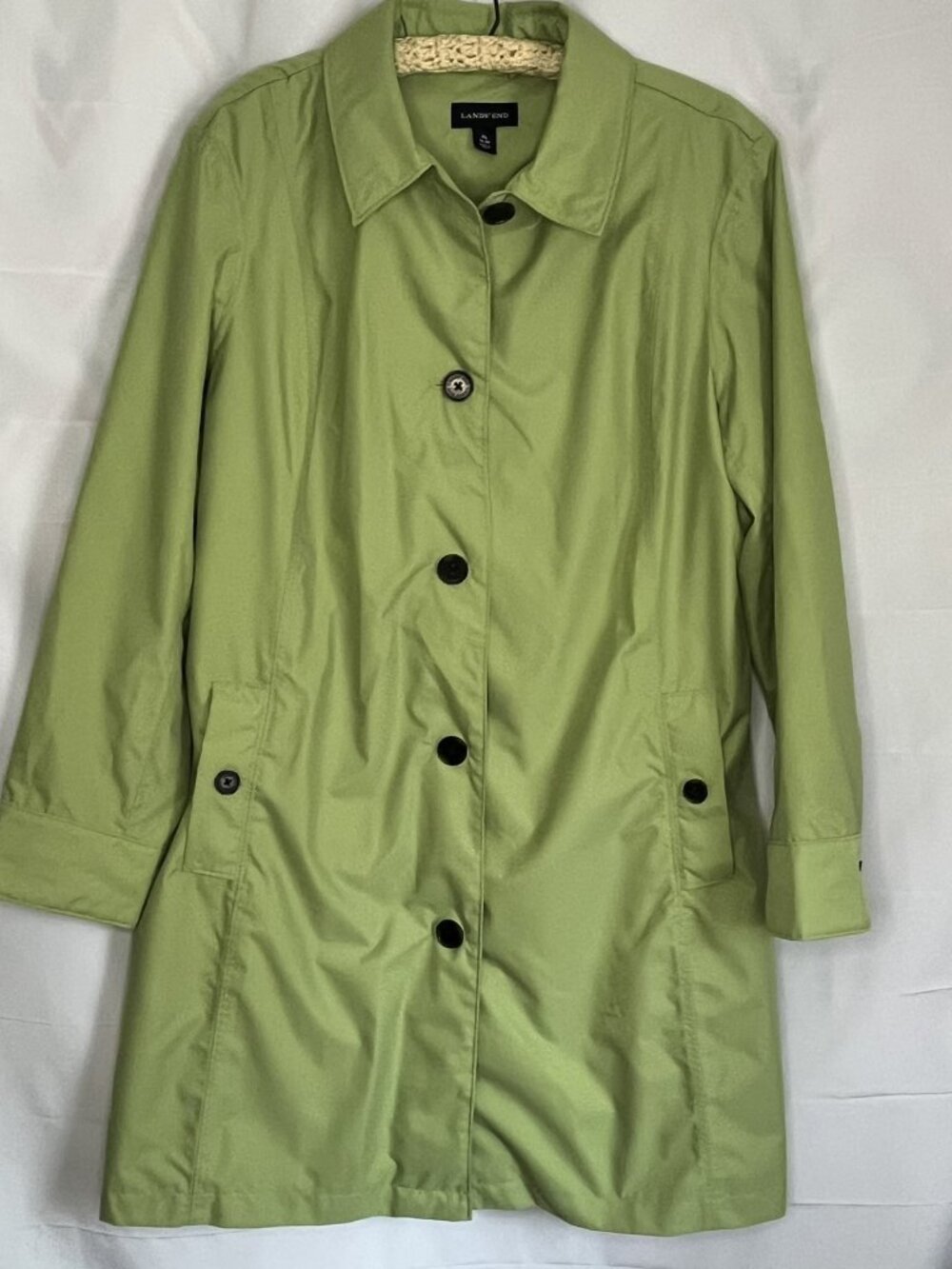 Lands' End Vibrant Lime Green Spring Lightweight Raincoat Jacket Trench XL